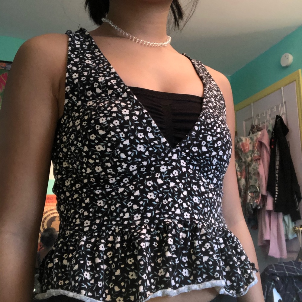floral tank top with deep v neck